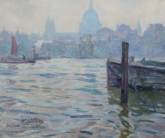 Hendrik Jan Wolter | View on river Thems with the silhouette of Saint Pauls Cathedral, London, 1919