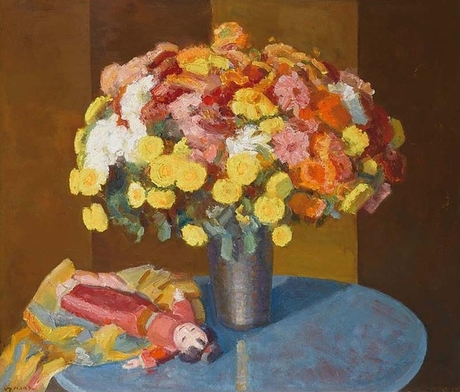 Kees Maks | Stillife with flowers and a doll