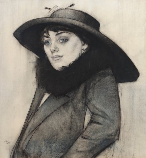 Leo Gestel | Fashionable lady with hat and scarf, circa 1910
