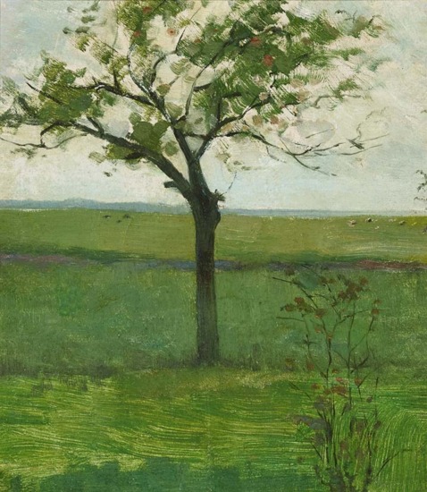 Piet Mondriaan | Polderlandschap met jonge boom in silhouet, circa 1901