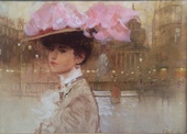 Parisienne avec une chapeau rose