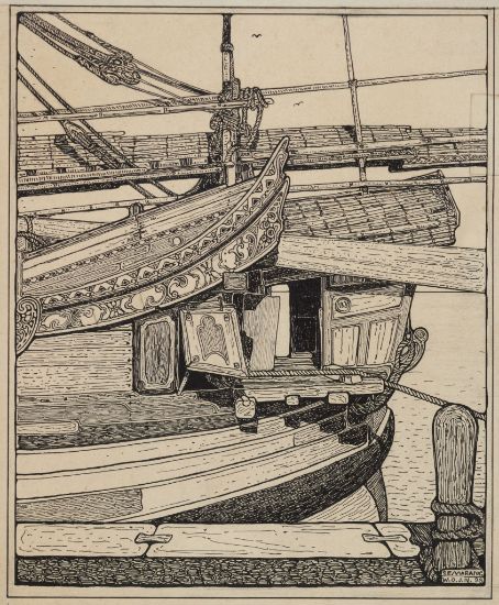 W.O.J Nieuwenkamp | Stern of a bowinese vessel, Semarang, 1898