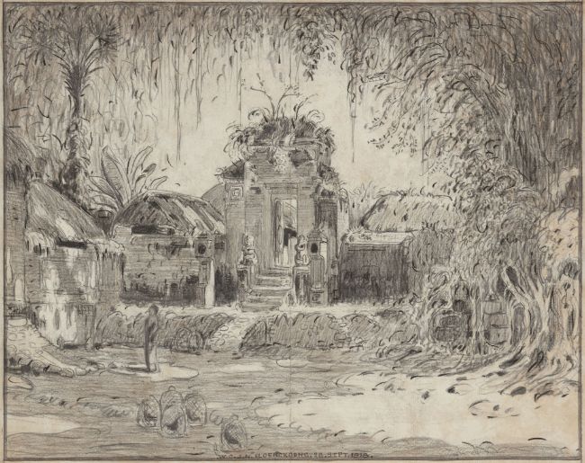 W.O.J Nieuwenkamp | Entrance of a temple of Poera Pasek, Kloengkoeng, 1918